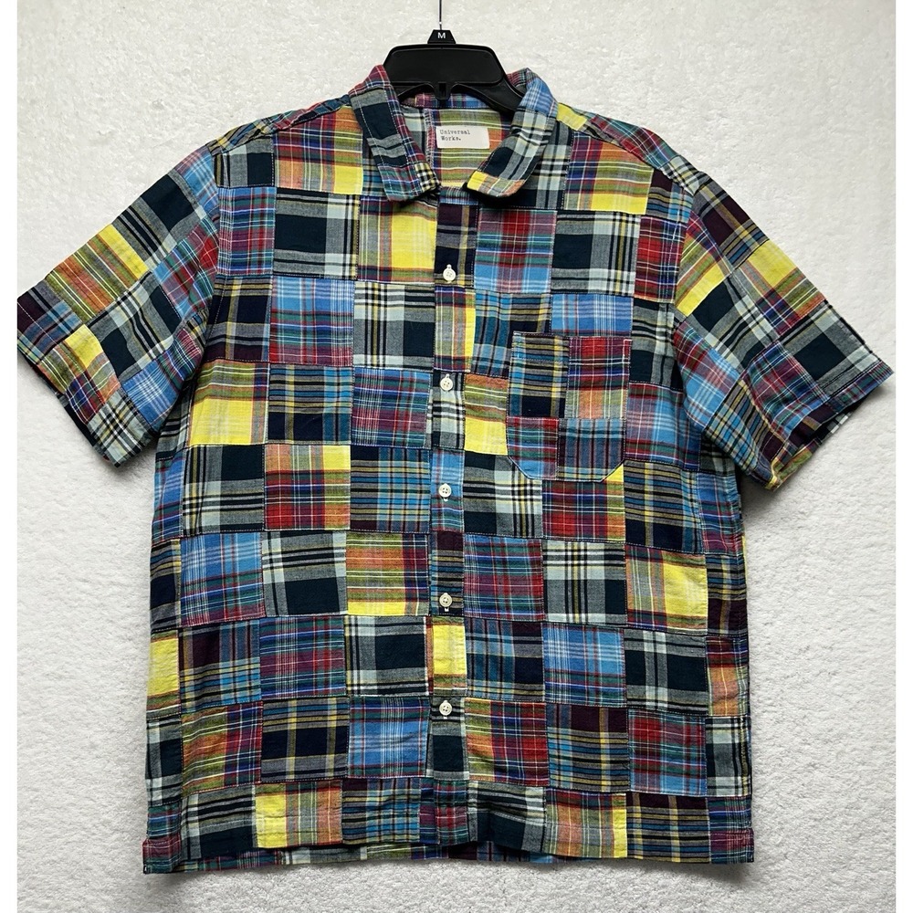 Universal Works Mens Size S Short Sleeve Patchwork Button Up Shirt (U7)